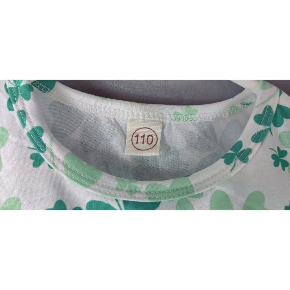 Cute Green White St Patrick Day Tutu Dress Clovers Spring Two Layer Skirt